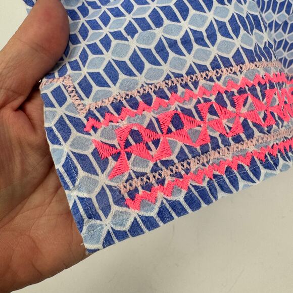 Tori Richard Blouse Womens Small Coastal Blue Popover Long Roll Tab Sleeves - Picture 4 of 8